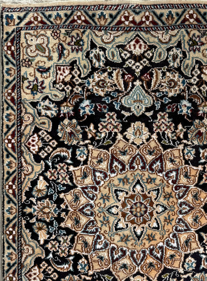 4x3 ft. Vintage Naeen Rug: 1960s Hand-Knotted Wool & Silk Oriental Carpet