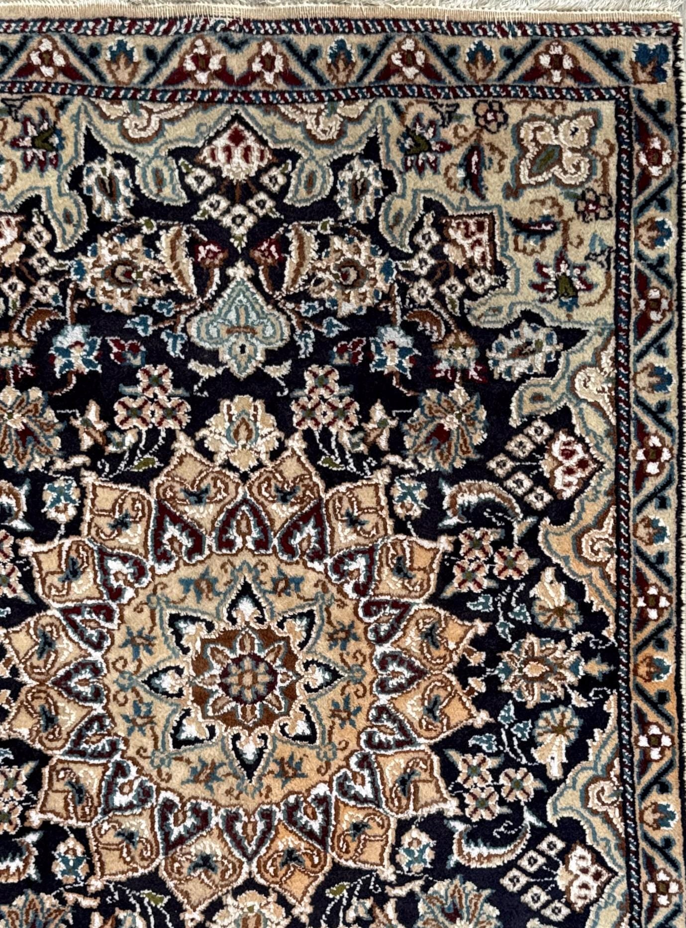 4x3 ft. Vintage Naeen Rug: 1960s Hand-Knotted Wool & Silk Oriental Carpet