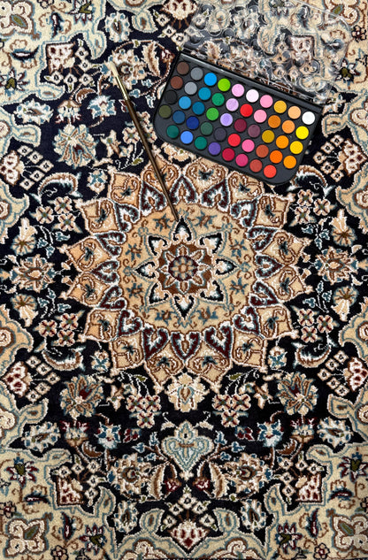 4x3 ft. Vintage Naeen Rug: 1960s Hand-Knotted Wool & Silk Oriental Carpet