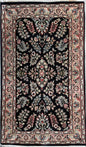 5x3 ft Vintage Agra Rug – Hand Knotted Wool Carpet with Black Floral Tabriz Design
