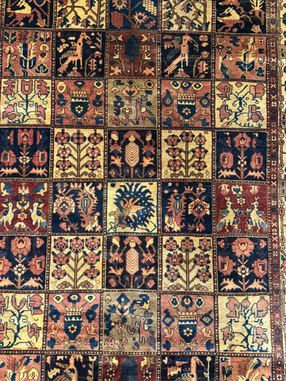 5x9 ft 1940s Bakhtiari Hand-Knotted Wool Rug Vintage Anatolian Geometric Carpet