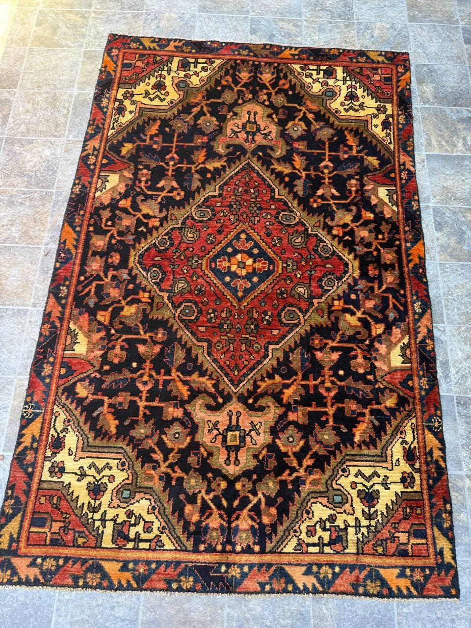 4x6 ft Vintage Turkish Tribal Rug Wool Anatolian Carpet