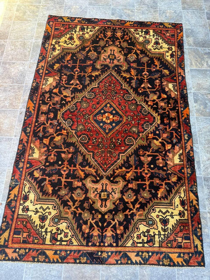 4x6 ft Vintage Turkish Tribal Rug Wool Anatolian Carpet