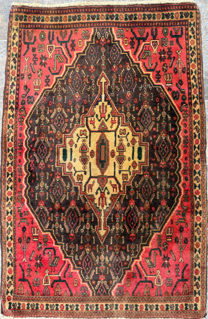 2x3 ft Vintage Anatolian Rug: 1930s Hand-Knotted Wool Geometric Carpet