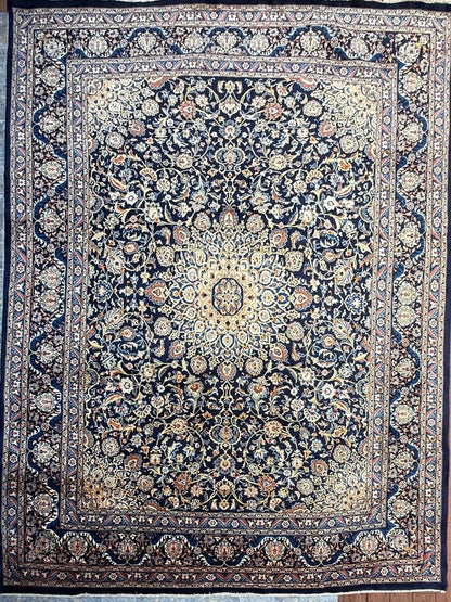 10x12 ft Vintage 1930s Royal Design Rug: Hand Knotted Wool Carpet, Bohemian Oriental Large Area Rug