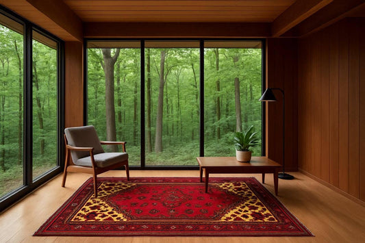 4 x 6.5 ft. Hand Knotted Turkish Wool Rug: 1930s Vintage Anatolian Geometric Carpet