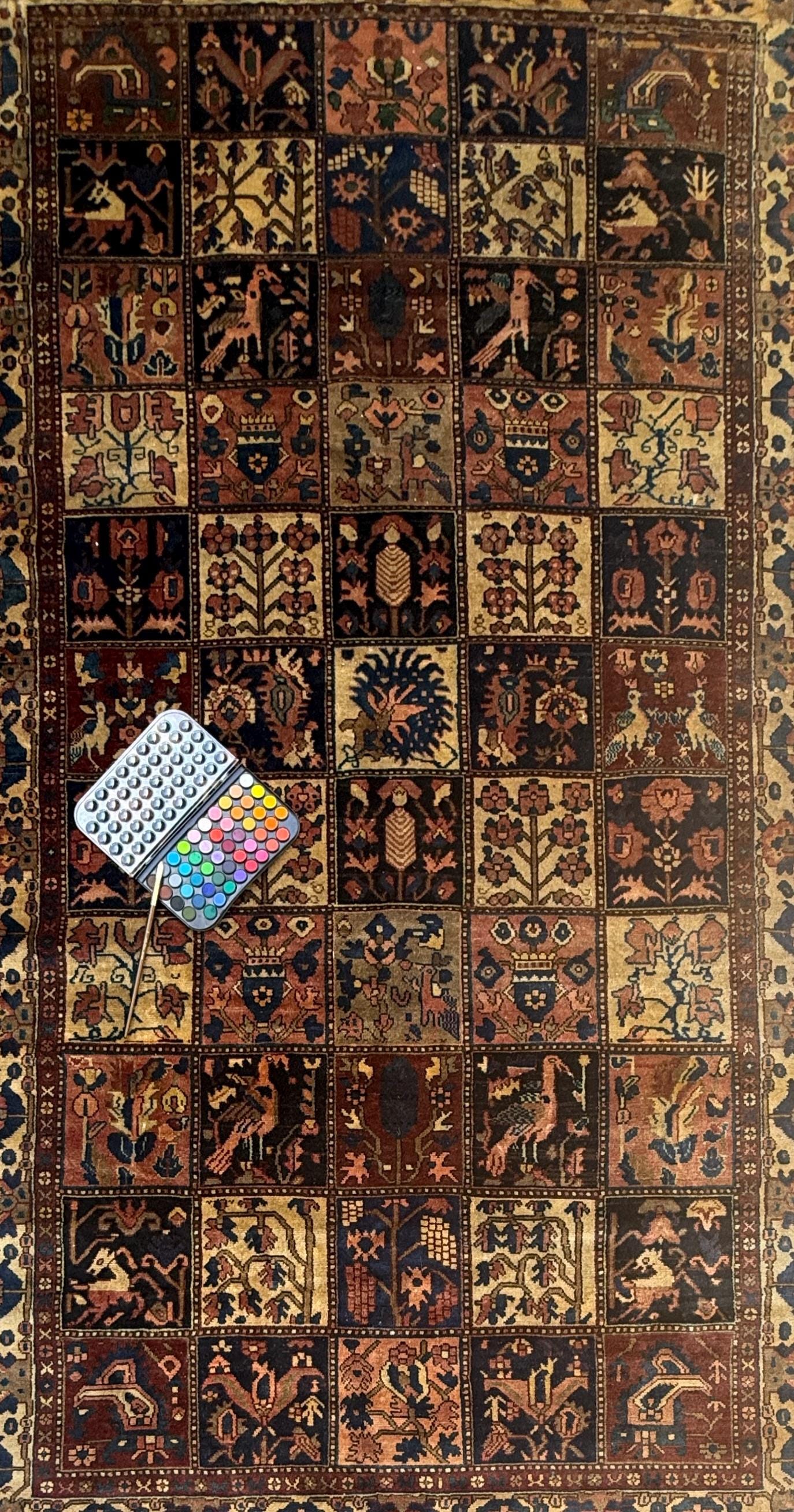 5x9 ft 1940s Bakhtiari Hand-Knotted Wool Rug Vintage Anatolian Geometric Carpet