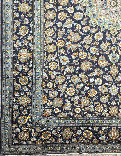 10x13.5 ft Signed Vintage 1970s Rug: Hand Knotted Wool Carpet, Bohemian Village Traditional Oriental Large Area Rug