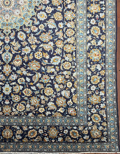 10x13.5 ft Signed Vintage 1970s Rug: Hand Knotted Wool Carpet, Bohemian Village Traditional Oriental Large Area Rug