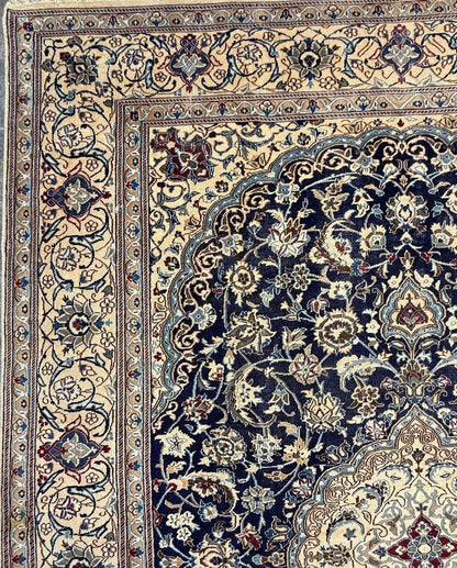 11x8 ft Vintage 1960s Naeen Wool Silk Touch Rug: Hand Knotted Oriental Carpet, Large Area Accent