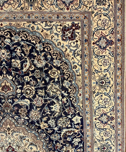 11x8 ft Vintage 1960s Naeen Wool Silk Touch Rug: Hand Knotted Oriental Carpet, Large Area Accent