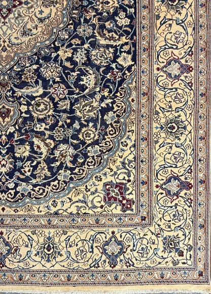 11x8 ft Vintage 1960s Naeen Wool Silk Touch Rug: Hand Knotted Oriental Carpet, Large Area Accent