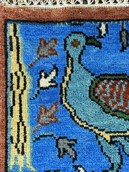 2x3 ft Handmade Oushak Rug: Tree of Life Wool Carpet
