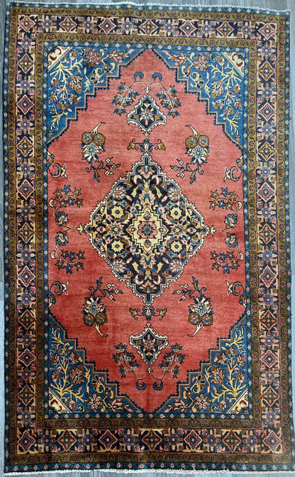 4.10x7.10 ft Geometric Village Rug, 1930s Vintage Hand Knotted Wool Carpet, Anatolian Oriental Area Rug