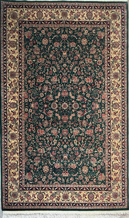 9x6 ft Vintage Tabriz Silk & Wool Rug: 1970s Hand-Knotted Oriental Carpet