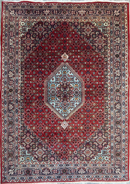 8x6 ft 1960s Vintage Wool Rug: Hand Knotted Bijar Tribal Oriental Carpet