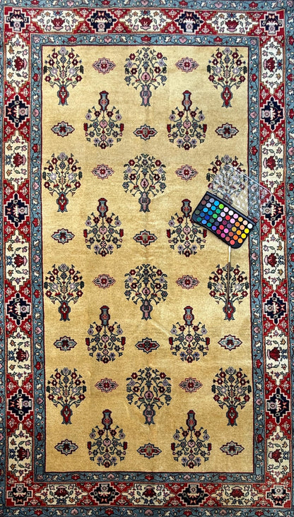 8x5 ft Vintage 1960s Pashmin Koum Rug: Hand-Knotted Oriental Wool Carpet
