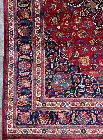 10x13.2 ft Signed 1940s Vintage Tabriz Rug: Royal Design Bohemian Hand Knotted Wool Oriental Large Carpet