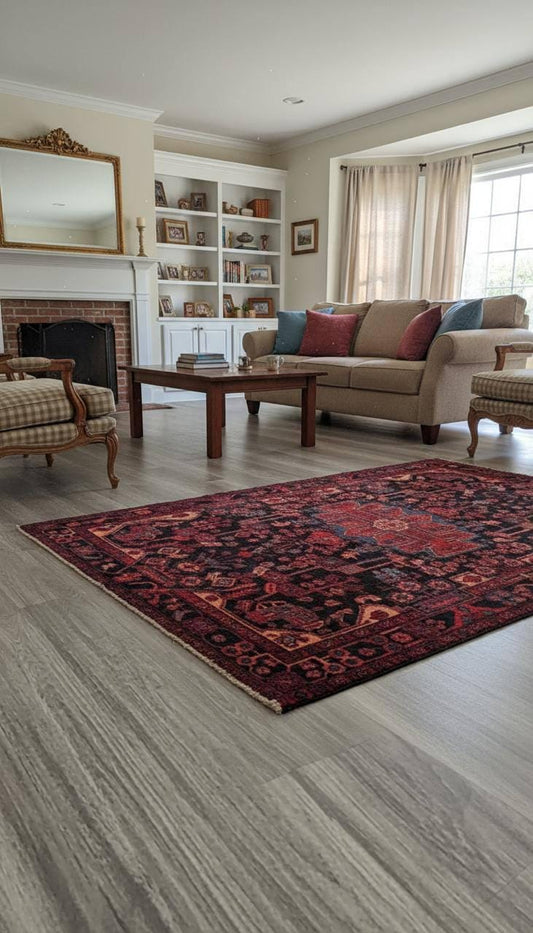 5.2x9 ft Vintage 1930s Anatolian Tribal Rug: Hand Knotted Geometric Village Wool Oriental Carpet