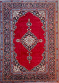 10.3x7.5 ft Vintage Qashoun 1980s Wool Rug: Hand Knotted Traditional Oriental Carpet, Geometric Medallion Area Rug