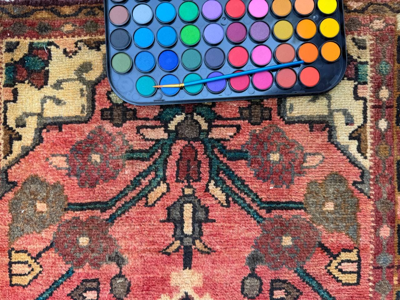 1.10 x 3.2 ft Vintage Wool Runner: 1930s Geometric Farmhouse Rug