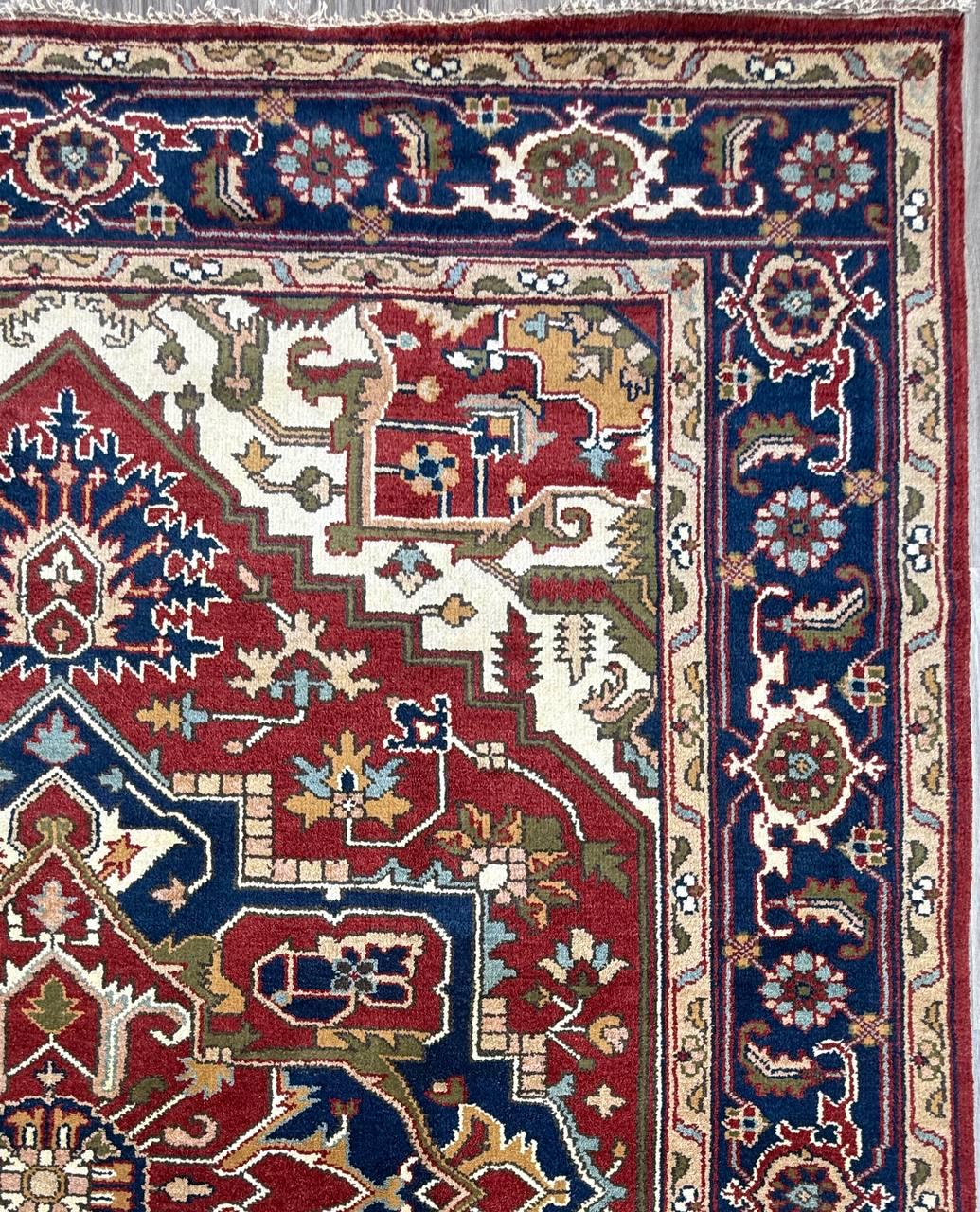 9x12 ft Heriz Serapi Rug: New Hand Knotted Wool Geometric Oriental Large Area Carpet