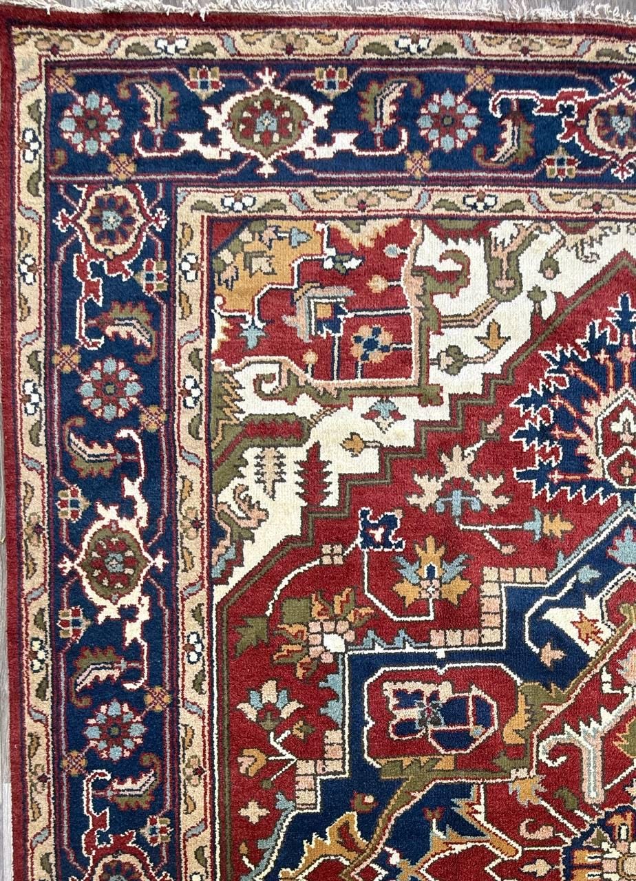 9x12 ft Heriz Serapi Rug: New Hand Knotted Wool Geometric Oriental Large Area Carpet