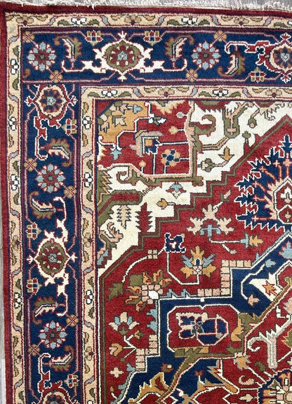 9x12 ft Heriz Serapi Rug: New Hand Knotted Wool Geometric Oriental Large Area Carpet