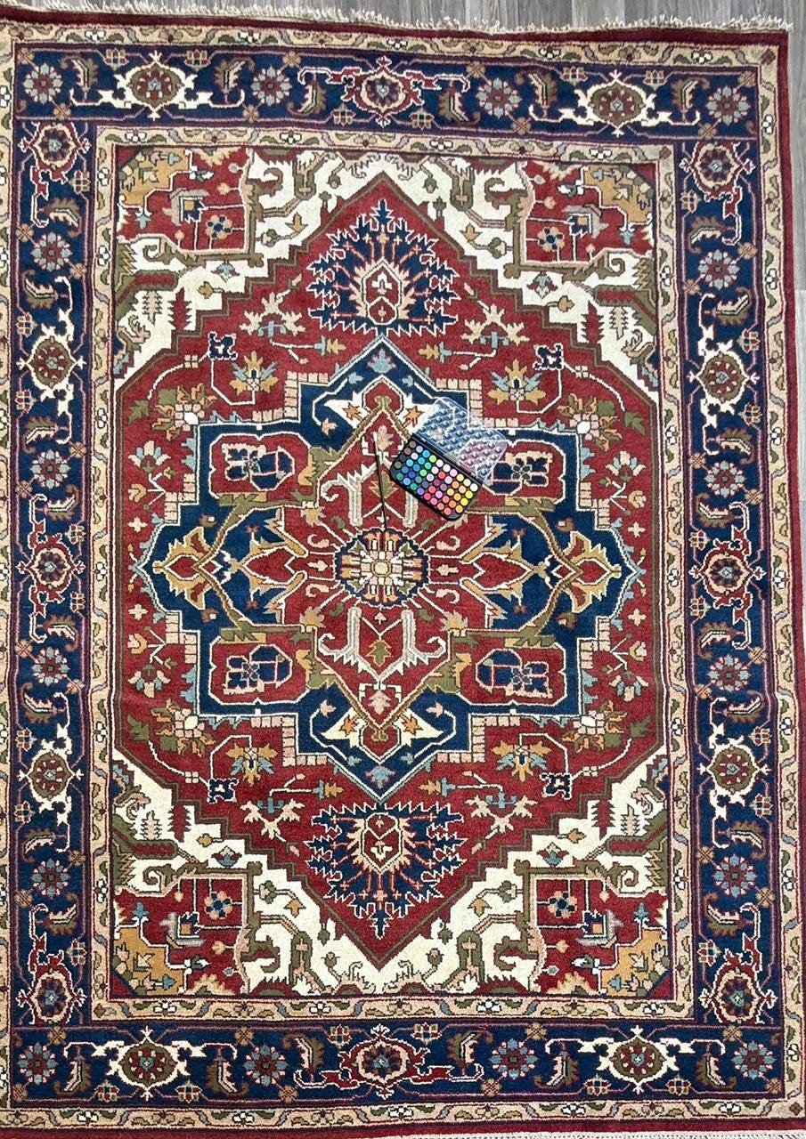 9x12 ft Heriz Serapi Rug: New Hand Knotted Wool Geometric Oriental Large Area Carpet