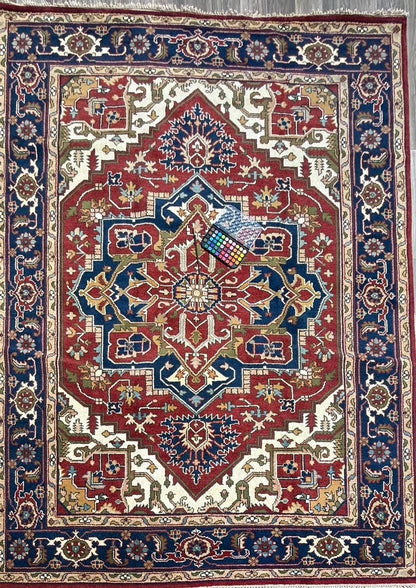 9x12 ft Heriz Serapi Rug: New Hand Knotted Wool Geometric Oriental Large Area Carpet
