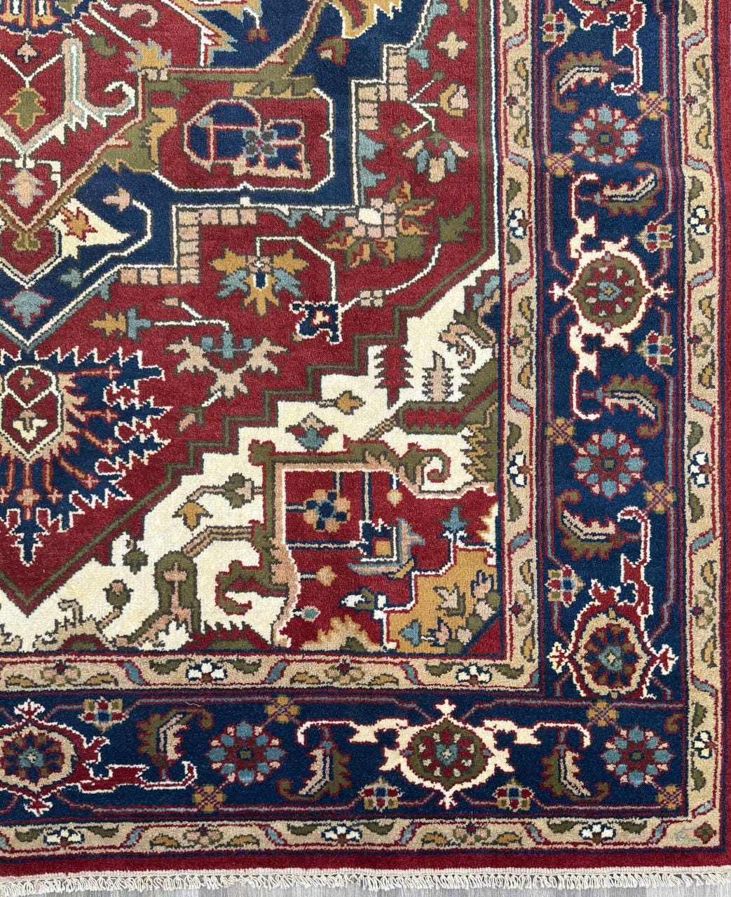 9x12 ft Heriz Serapi Rug: New Hand Knotted Wool Geometric Oriental Large Area Carpet