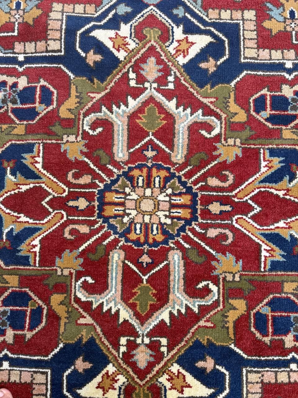 9x12 ft Heriz Serapi Rug: New Hand Knotted Wool Geometric Oriental Large Area Carpet