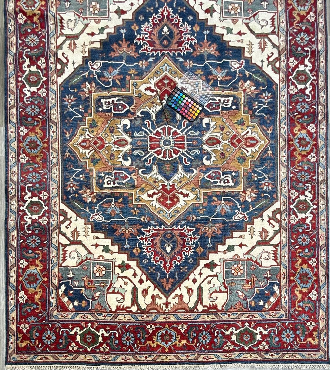 9x12 ft. Heriz Serapi Rug: Hand Knotted Wool Geometric Medallion Oriental Large Area Carpet