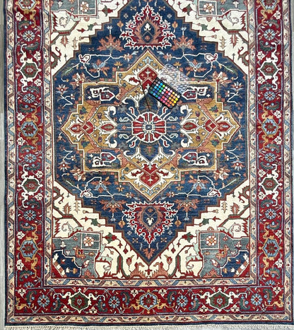 9x12 ft. Heriz Serapi Rug: Hand Knotted Wool Geometric Medallion Oriental Large Area Carpet