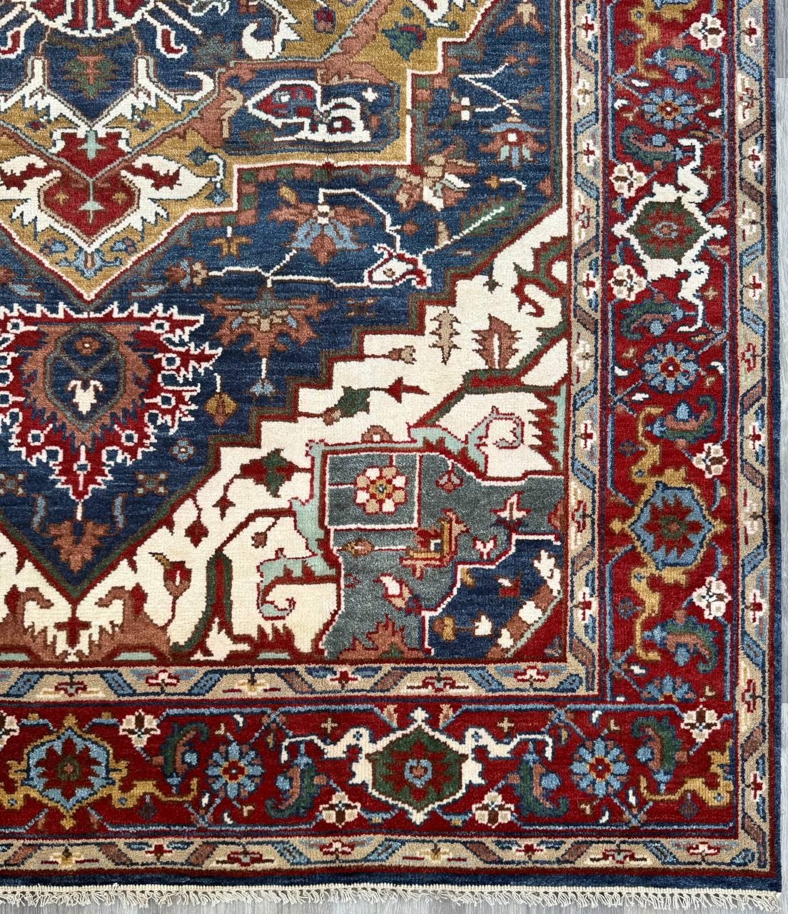 9x12 ft. Heriz Serapi Rug: Hand Knotted Wool Geometric Medallion Oriental Large Area Carpet
