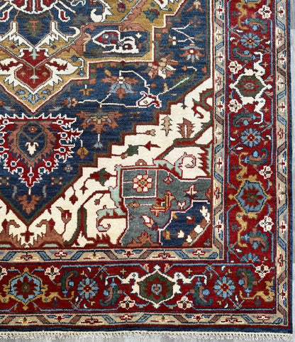 9x12 ft. Heriz Serapi Rug: Hand Knotted Wool Geometric Medallion Oriental Large Area Carpet