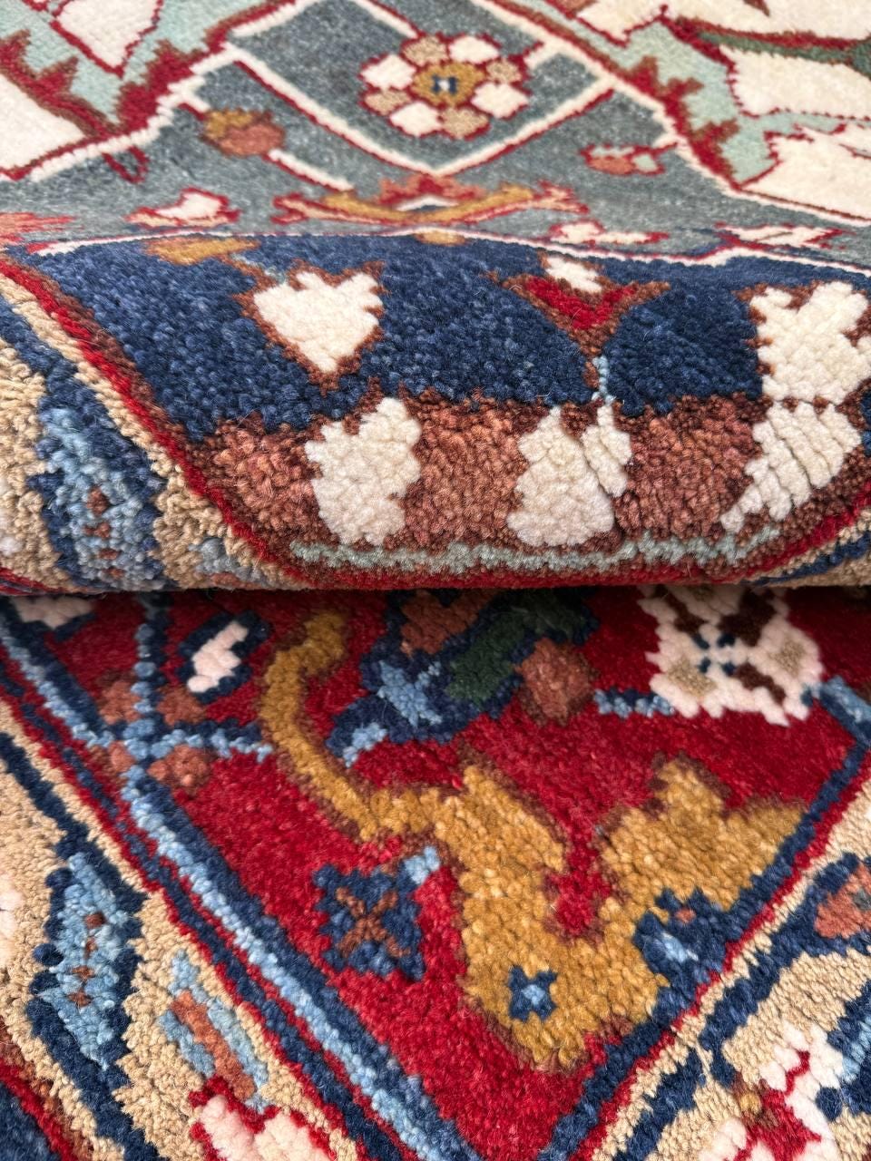 9x12 ft. Heriz Serapi Rug: Hand Knotted Wool Geometric Medallion Oriental Large Area Carpet