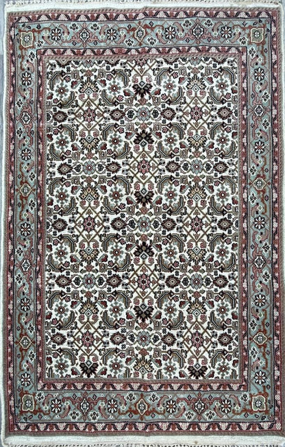 6x4 ft Vintage Bijour 1980s Tribal Wool Rug: Hand Knotted Oriental Geometric Area Carpet