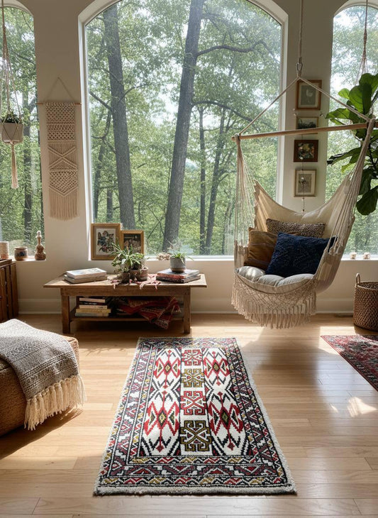 3x1 ft Vintage Turkmen Wool Rug: Hand-Knotted Oriental Accent