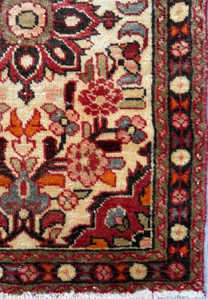 1930s Turkish Village Rug: Hand-Knotted Wool Geometric Accent Carpet 2.1x3.1 ft