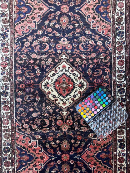 3.8x14 ft Vintage 1940s Anatolian Geometric Runner: Hand Knotted Village Wool Oriental Carpet
