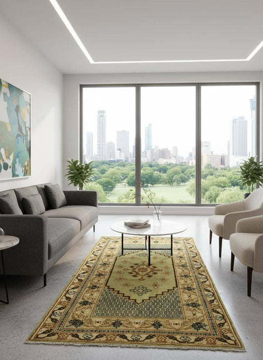 5x3 ft Vintage 1960s Hamadan Wool Rug: Hand-Knotted Bohemian Accent