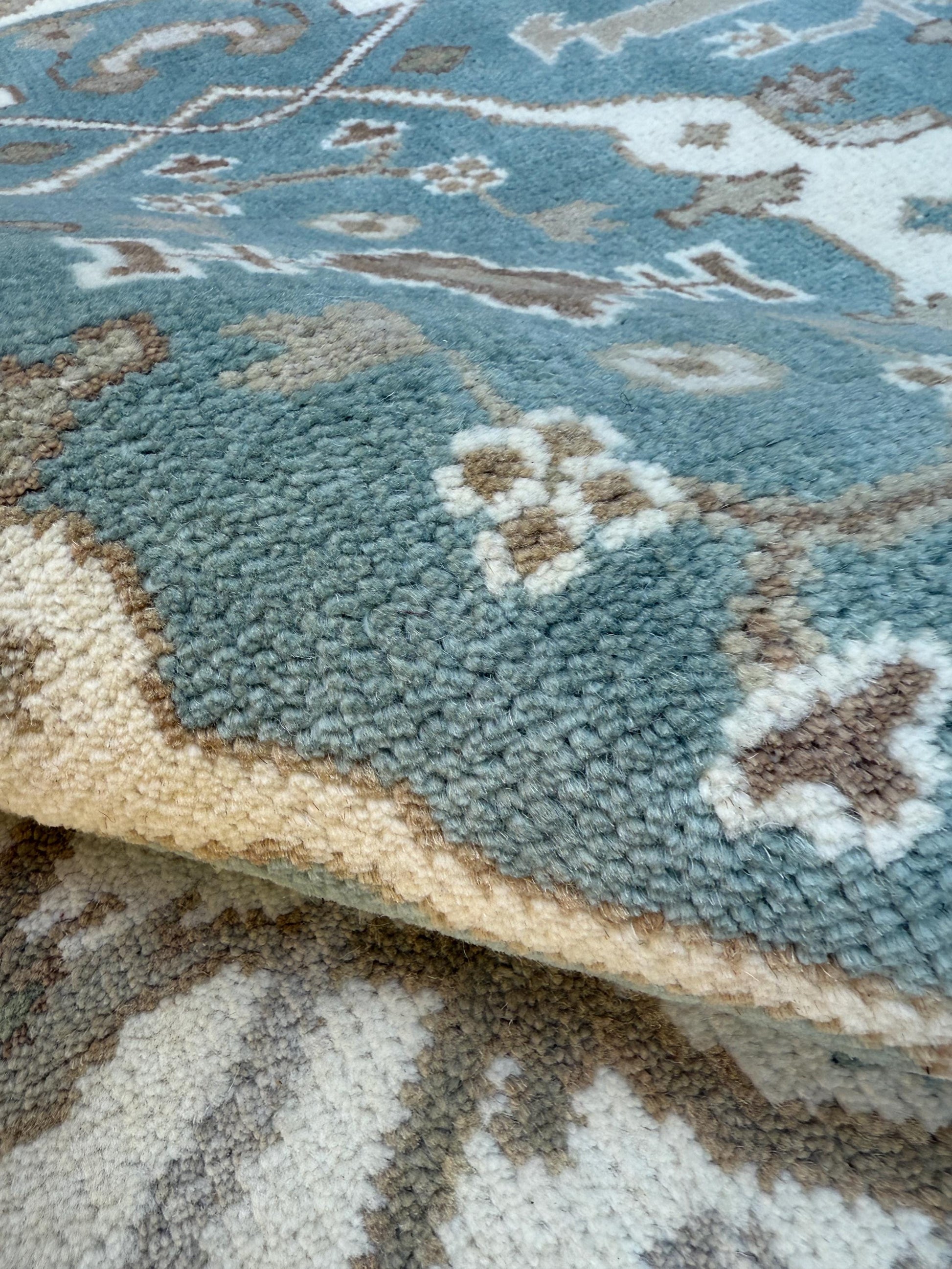 4x4 ft Hand-Knotted Square Oushak Wool Rug: Boho Anatolian Carpet