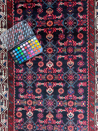 3x10 ft Vintage 1970s Hamidoun Runner Rug: Hand Knotted Wool Tribal Hallway Village Design Carpet