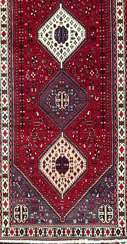 9x3 ft Vintage 1970s Mai Mai Runner Rug: Hand Knotted Wool Tribal Nomadic Desig Carpet