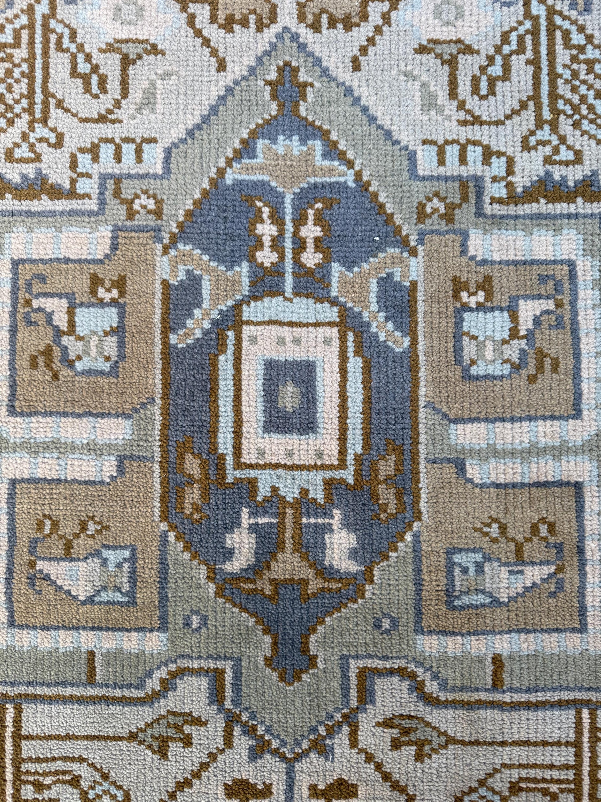 5x7.9 ft Wool Rug: Vintage-Style Kazak Geometric Area Carpet