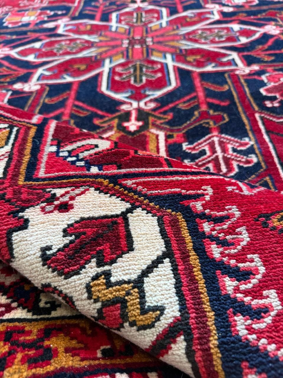 8x11 ft Heriz Wool Rug, Vintage Hand Knotted Oriental Carpet, Authentic Large Area Rug, c 1980s Approx 40 Years