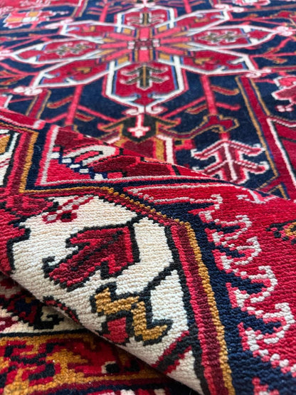 8x11 ft Heriz Wool Rug, Vintage Hand Knotted Oriental Carpet, Authentic Large Area Rug, c 1980s Approx 40 Years