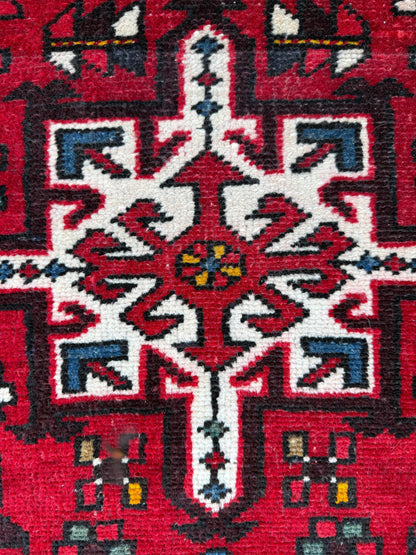 8x2 ft Vintage 1980s Hareez Runner Rug: Hand Knotted Wool Tribal Carpet, Narrow Hallway Rug