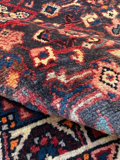3.8x9.10 ft Vintage 1930s Anatolian: Hand Knotted Wool Village Carpet, Geometric Tribal Design